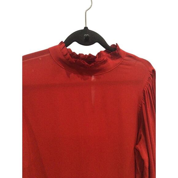 J.Crew Womens Ruffleneck Top Medium Red Chiffon Whimsigoth Sheer Classic Office - Picture 8 of 14